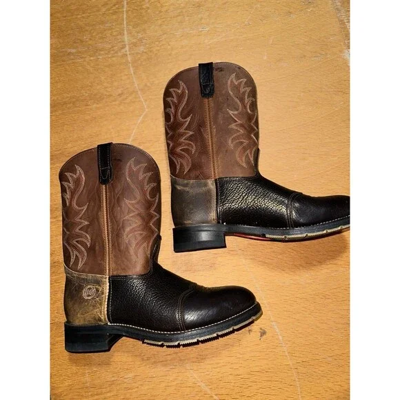 Double H Roper Mens Brown & Black Leather Western Work Boots 3690 Size 12EE